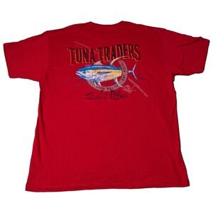 SALT LIFE TUNA TRADERS Men Large Red Double-Sided Pocket T-Shirt EUC‎